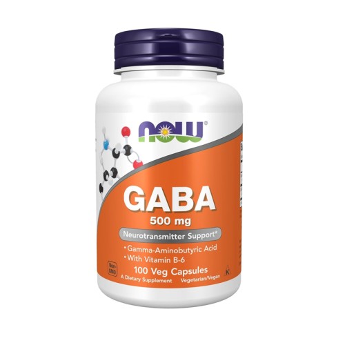 NOW Foods GABA (Gamma-Aminobutyric Acid) - 500mg |  100 Veg Capsules