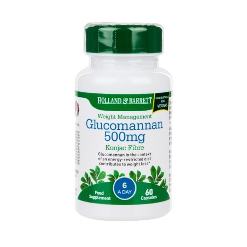 Holland & Barrett Glucomannan 500mg – 60 Capsules | Natural Weight Management & Appetite Control