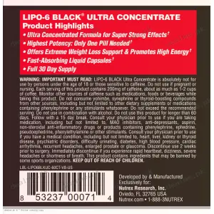 LIPO-6 BLACK ULTRA CONCENTRATE label section 1