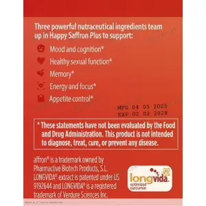 HAPPY SAFFRON PLUS label section 1